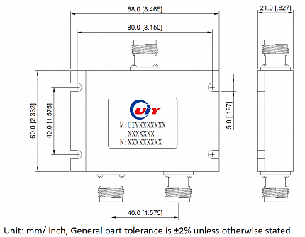 Делитель UIY2PD8860A 698 - 2700MHz 2 Way Power Splitter