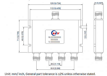 Делитель UIY4PD12071A 698 - 2700MHz 4 Way Power Divider/ Splitter