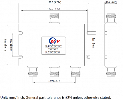 Делитель UIY3PD12071A 698 - 2700MHz 3 Way Power Divider/ Splitter